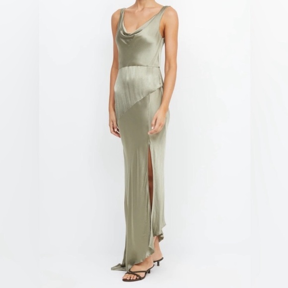 Bec + Bridge Mood Dance Cowl Neck Maxi Dress Satin Gown Sage Green Size US 14 - Picture 10 of 15